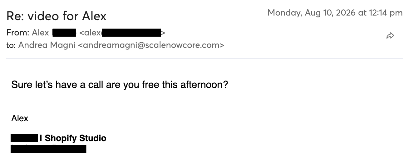 Email reply from a prospect asking to set up a call