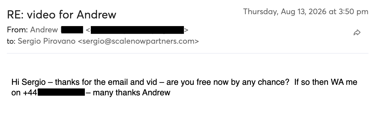 Email reply from a prospect asking to talk right away