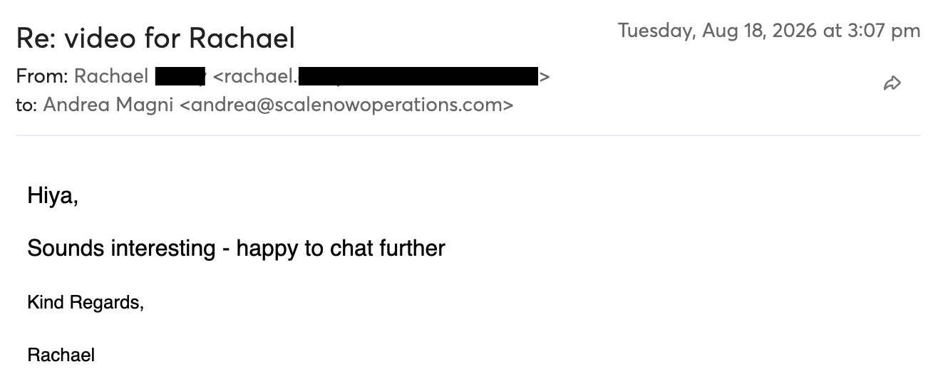 Email reply from a prospect happy to chat further