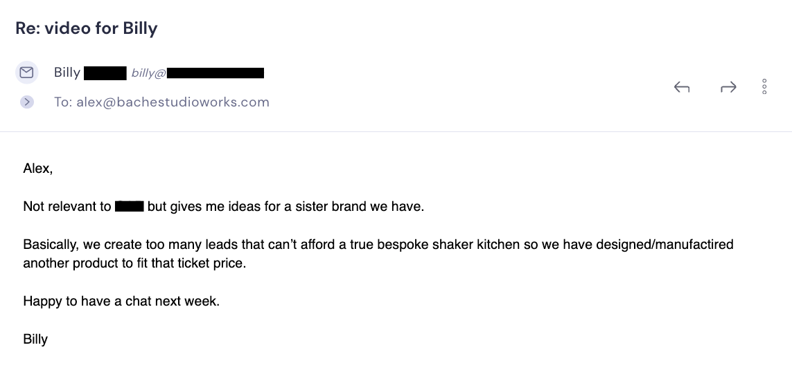 Email reply from a prospect happy to have a chat next week